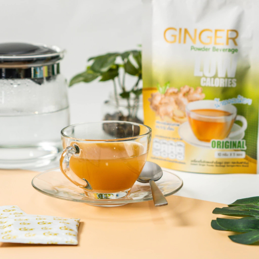 Gorngern Farm Ginger Powder Beverage Low Calories Organic 10g X 5 ซอง เครื่องดื่มขิงผง สำเร็จรูป น้ำตาลน้อย ออแกนิค กอเงินฟาร์ม