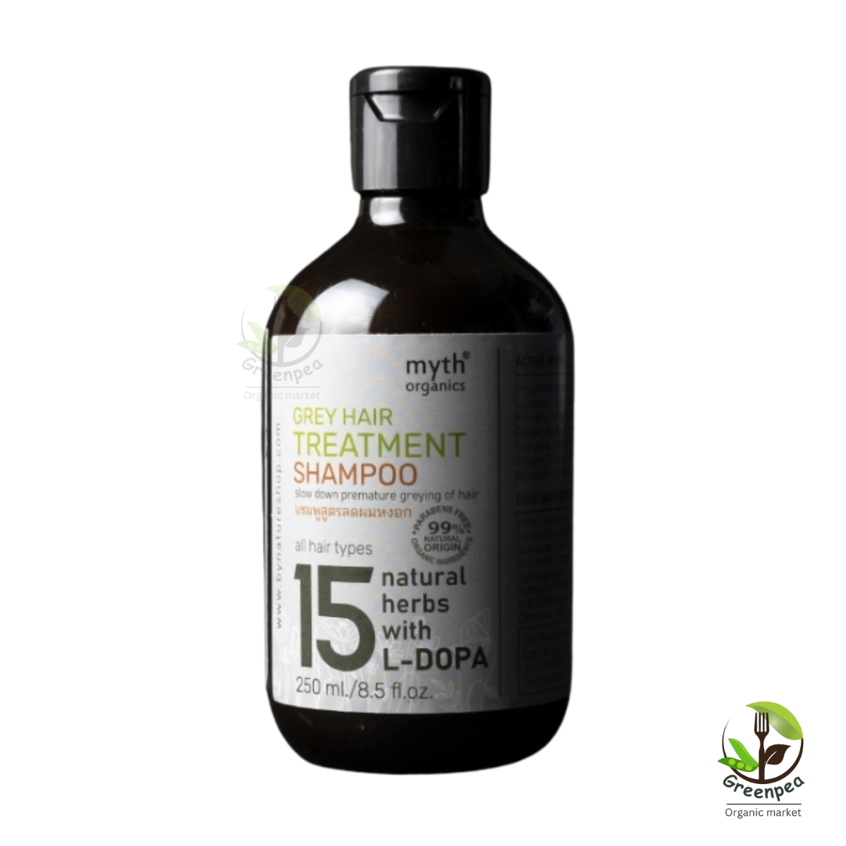 Myth แชมพูสูตรลดผมหงอก 15 Grey Hair Treatment Shampoo จากสมุนไพร 15 ชนิด ขนาด 250 ml. บำรุงและฟื้นฟู เส้นผมให้มีสุขภาพดีเป็นเงางาม
