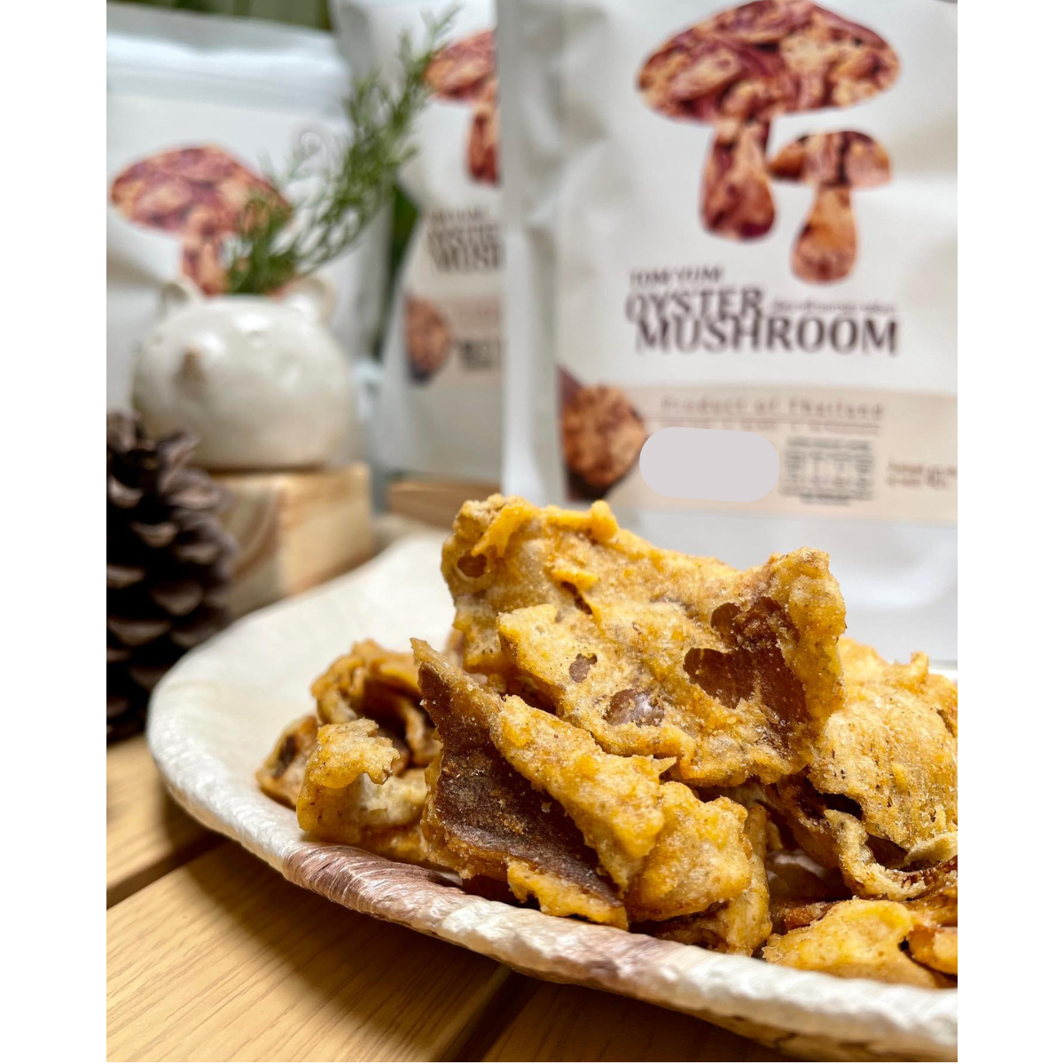 INBAAN เห็ดนางฟ้า อบกรอบ รสต้มยำ ขนาด 40 กรัม หอมเครื่องต้มยำ อร่อยกรุบกรอบ Tom Yum Oyster Mushroom