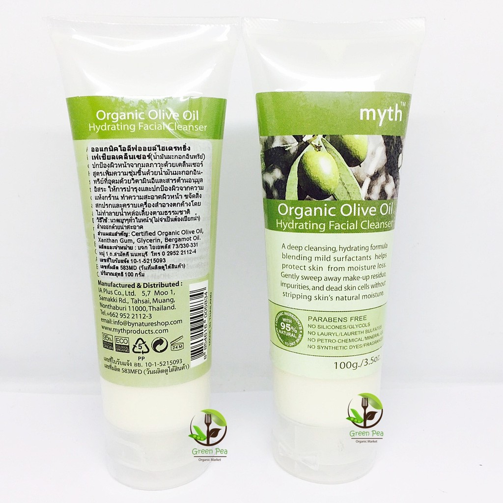 Myth ครีมล้างหน้าน้ำมันมะกอก 100g. Organic Olive Oil Facial Cleanser Parabens free Ethoxylate free