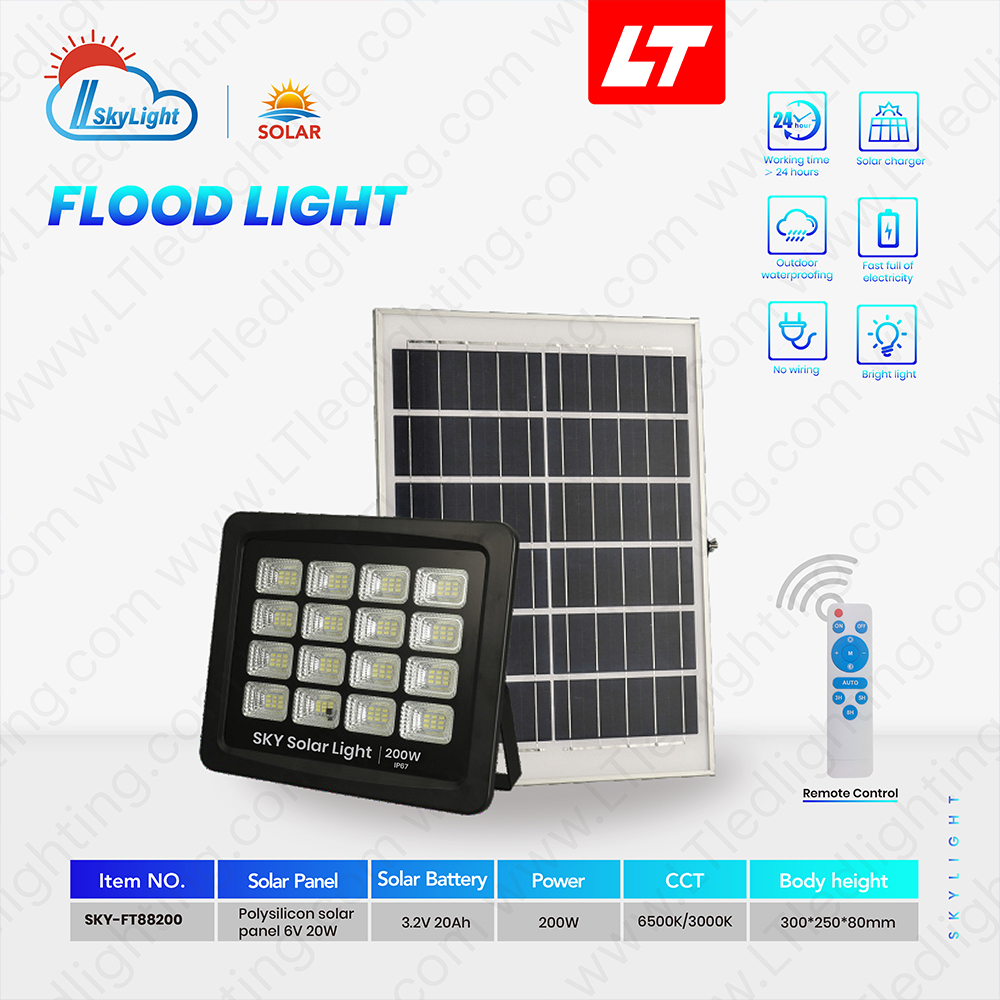 SKYBIRD ฟลัดไลท์โซล่าเซลล์ 120W-300W รุ่นSKY-FL88 daylight/warmwhite โซล่าเซลล์ floodlight