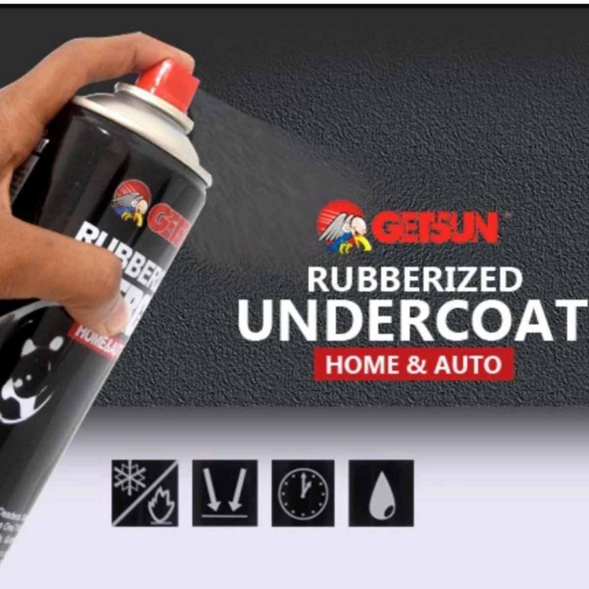 GETSUN RUBBERIZED UNDERCOAT สเปรย์พ่นกันสนิมรถยนต์ 650 ml. พร้อมผ้าไมโคร 1 ผืน