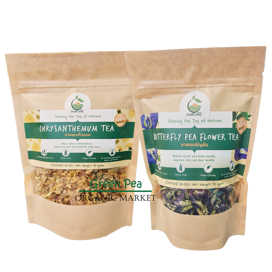 Fairlane Organic's ขนาด 50g. ชาดอกเก็กฮวย / ชาอัญชัน / ชาตะไคร้ ใบเตย อัญชั้น ชาสมุนไพร บำรุงร่างกาย สดชื่น หอมอร่อย