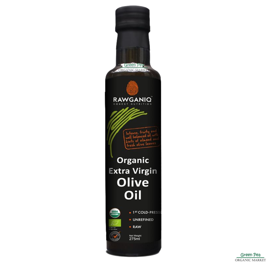 Rawganiq Extra Virgin Olive Oil, Cold Pressed, Unrefined น้ำมันมะกอก เอ็กซ์ตร้าเวอร์จิ้นออร์แกนิคไม่ผ่านกรรมวิธี 275 มล