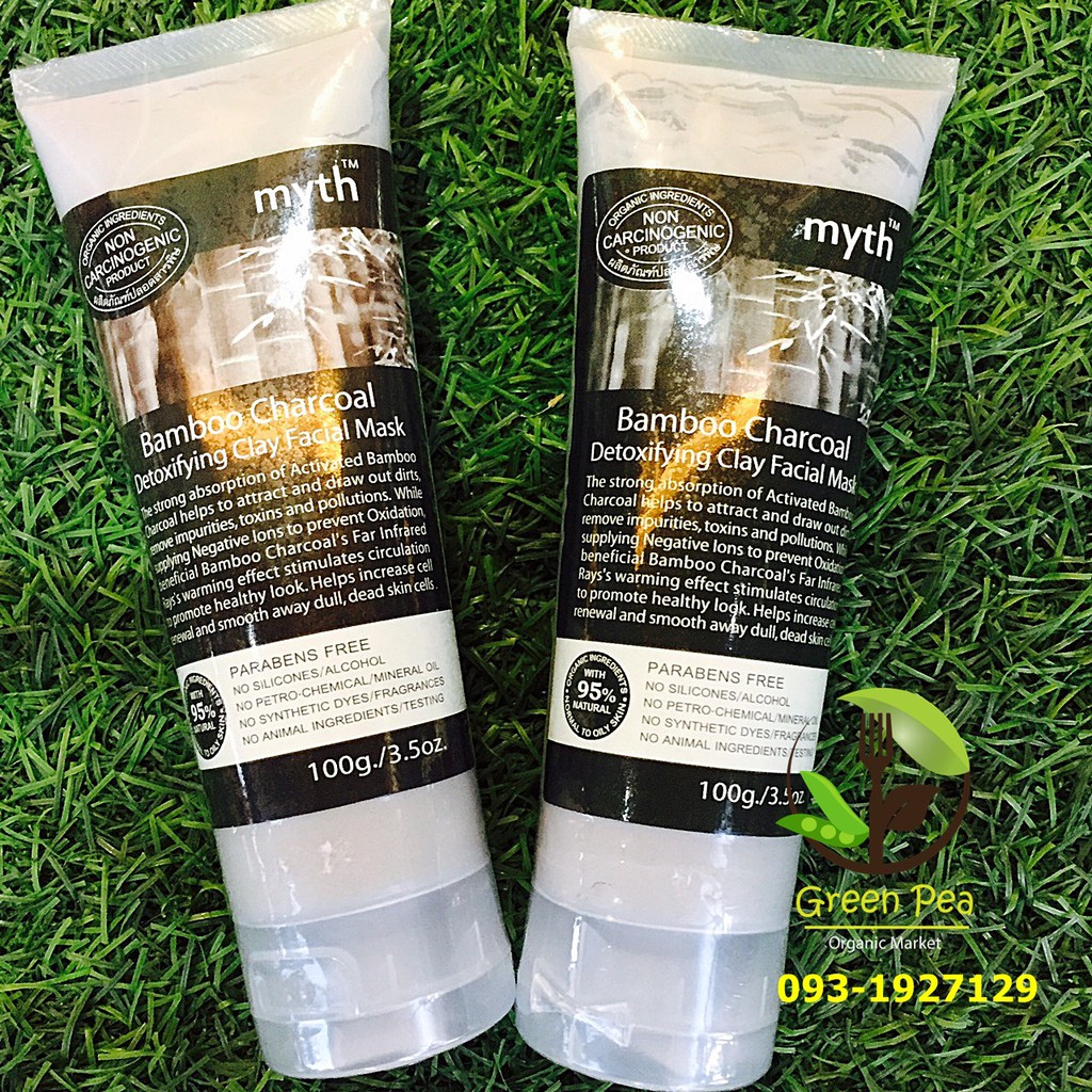 Myth มาส์กหน้าถ่านไม้ไผ่ 100g. Bamboo Charcoal Detoxifying Facial Mask NO SILICONES/ALCOHOL NO PETRO-CHEMICAL/MINERAL