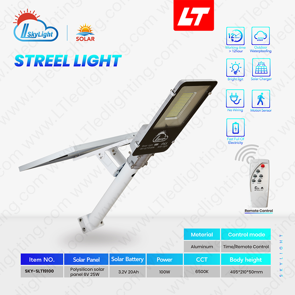 SKYBIRD โคมไฟถนนโซล่าเซลล์ 100W-300W รุ่นSKY-SLT19 daylight/warmwhite โคมไฟถนนโซล่าเซลล์ Streetlight