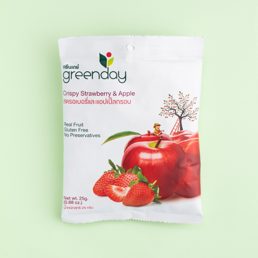 Greenday Crispy Strawberry & Apple สตรอเบอร์รี่ และ แอปเปิ้ล กรอบ ขนาด 25 กรัม ผลไม้กรอบ ทำจากผักแท้ GlutenFree ฮาลาล กรีนเดย์