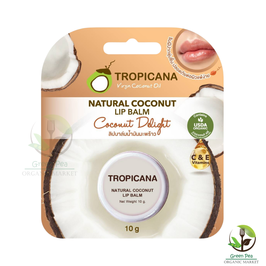 ลิปบาล์ม Tropicana น้ำมันมะพร้าว สูตร NON PRESERVATIVE กลิ่น COCONUT DELIGHT ขนาด 10 G