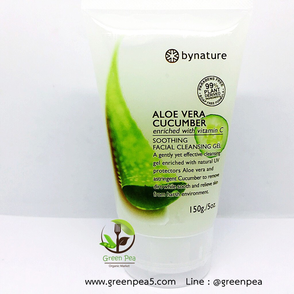 เจลล้างหน้าว่านหางจระเข้-แตงกวา bynature Aloe Vera & Cucumber Facial Cleansing Gel