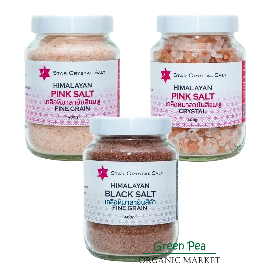 Star Crystal เกลือชมพู Himalayan Salt เกลือหิมาลายัน สีชมพู และสีดำ โซเดียมต่ำ มีแร่ธาตุมากกว่า (Food Grade) ขนาด 400 กรัม