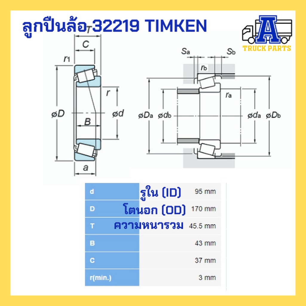 ลูกปืนล้อรถบรรทุก TIMKEN ลูกปืนล้อรถสิบล้อ ลูกปืนเพลาล้อ ลูกปืนเพลาพ่วง