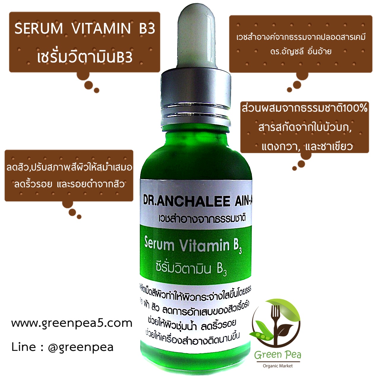 serum B3 เซรั่มวิตามินB3 ขนาด 30ml. เวชสำอางค์ธรรมชาติ ดร.อัญชลีอิ่นอ้าย