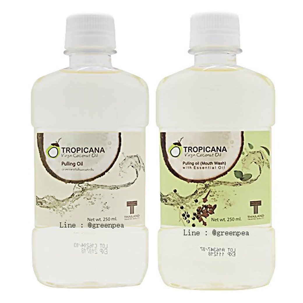 Coconut pulling oil น้ำมันมะพร้าวกลั้วคอ สำหรับบ้วนปาก ฆ่าเชื้อ แบคทีเรียในปาก 250 ml. Tropicana