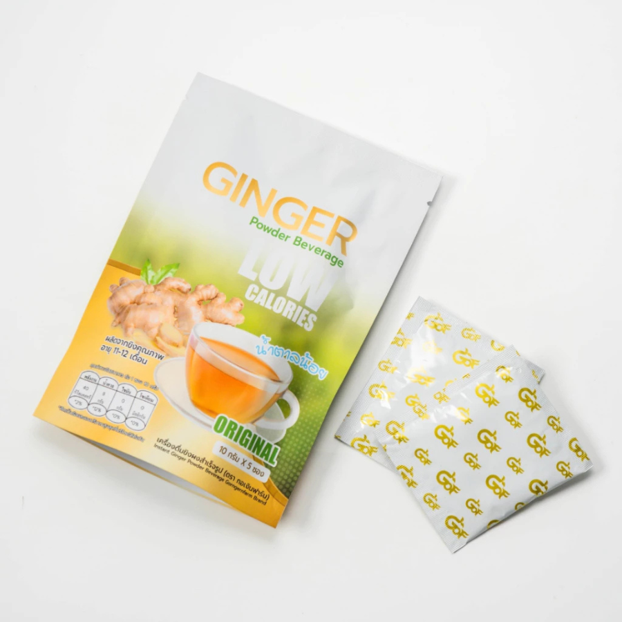 Gorngern Farm Ginger Powder Beverage Low Calories Organic 10g X 5 ซอง เครื่องดื่มขิงผง สำเร็จรูป น้ำตาลน้อย ออแกนิค กอเงินฟาร์ม