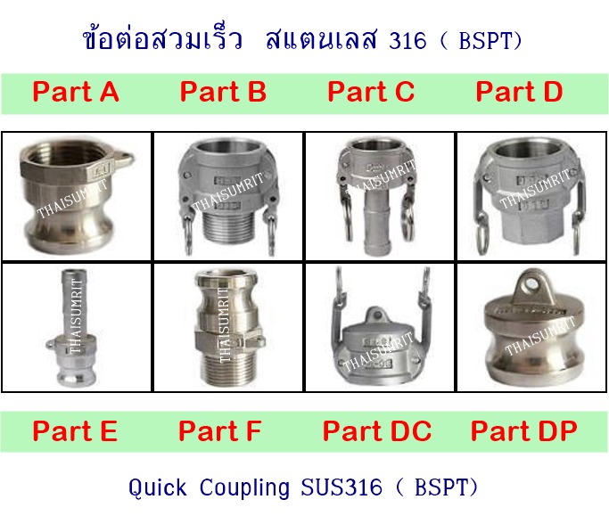 ข้อต่อสวมเร็ว ควิกคัปปลิง สแตนเลส 316 Quick Coupling SUS316 เกลียว BSPT