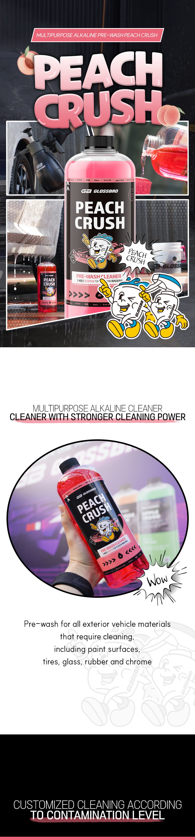 GLOSSBRO Peach Crush, น้ำยาสลายคราบทำความสะอาดอเนกประสงค์ สูตรขจัดคราบหนักเข้มข้น 1L