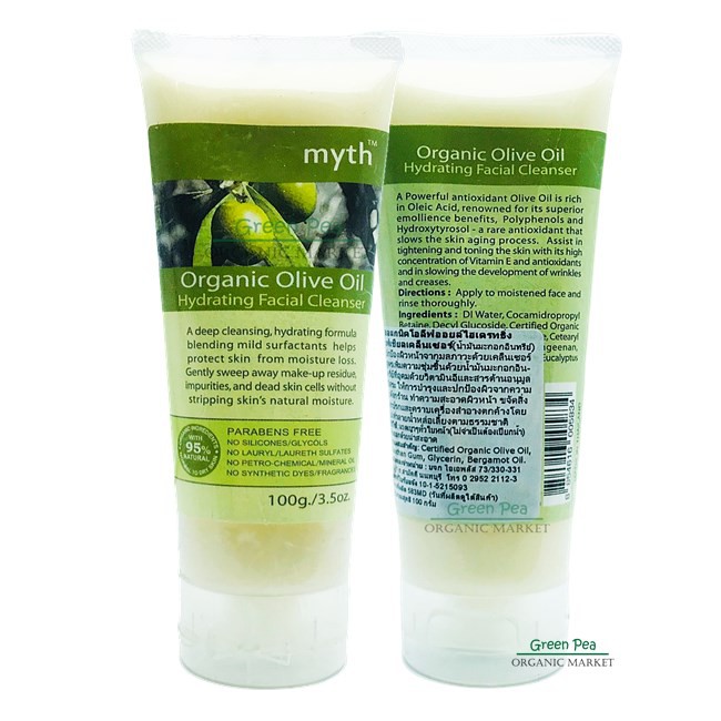 Myth ครีมล้างหน้าน้ำมันมะกอก 100g. Organic Olive Oil Facial Cleanser Parabens free Ethoxylate free