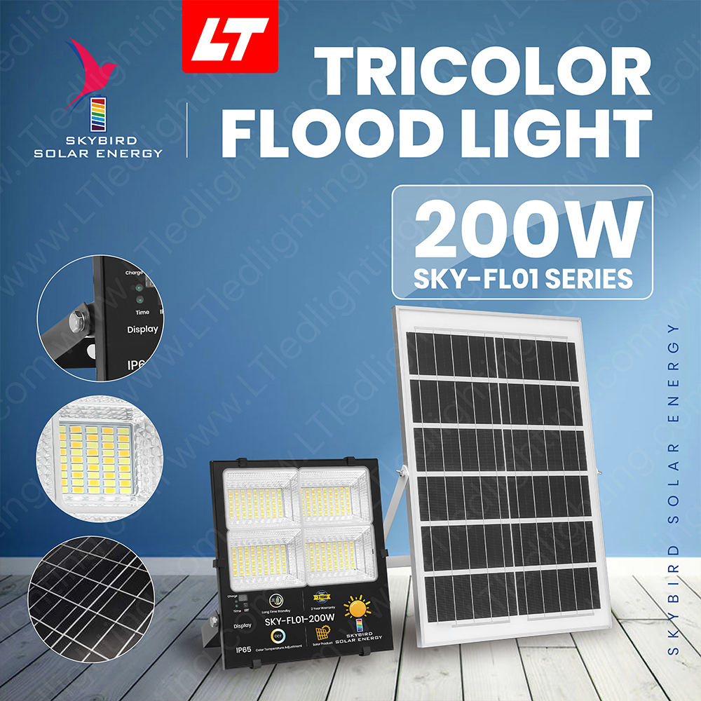 SKYBIRD ฟลัดไลท์โซล่าเซลล์ 60W-300W รุ่นSKY-FL01 เปลี่ยนสีได้ โซล่าเซลล์ floodlight