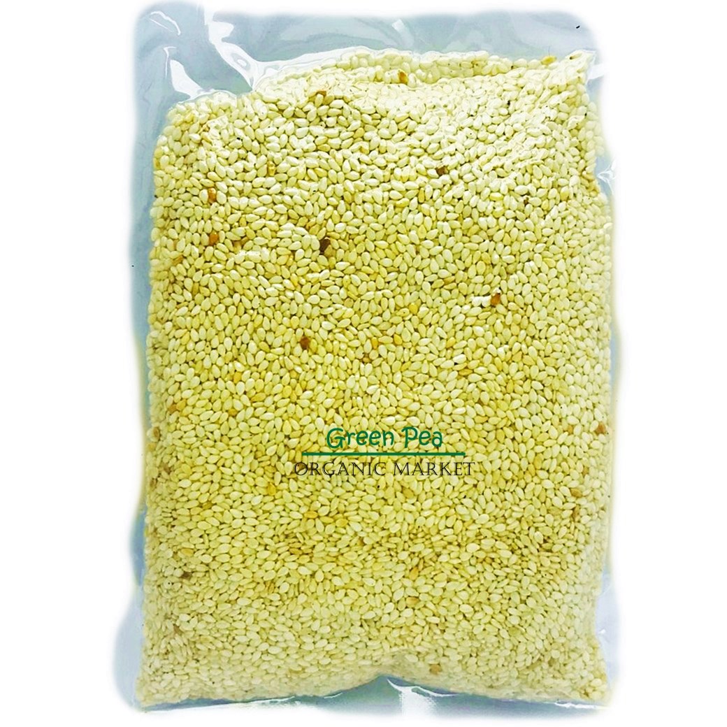 Greenpea งาขาวอินทรีย์เต็มเมล็ด แบบอบและไม่อบ มี2ขนาด