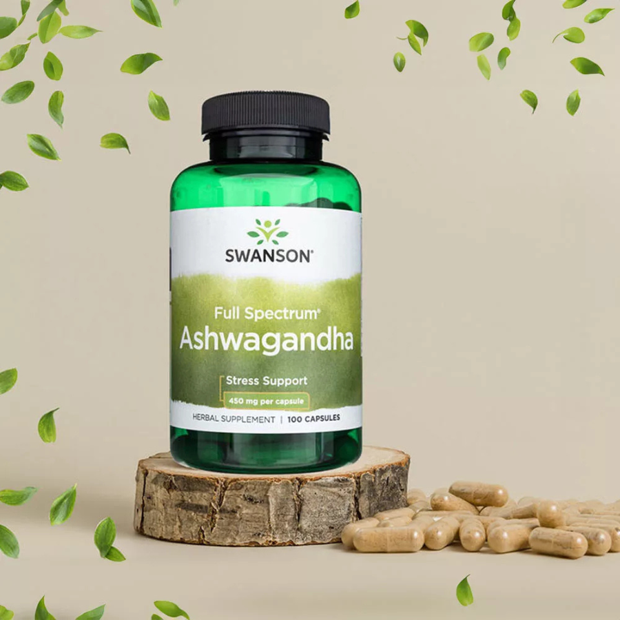 Swanson Ashwagandha โสมอินเดีย 100 Capsules 450 mg vegan เม็ดแคปซูล ทานง่ายขึ้น
