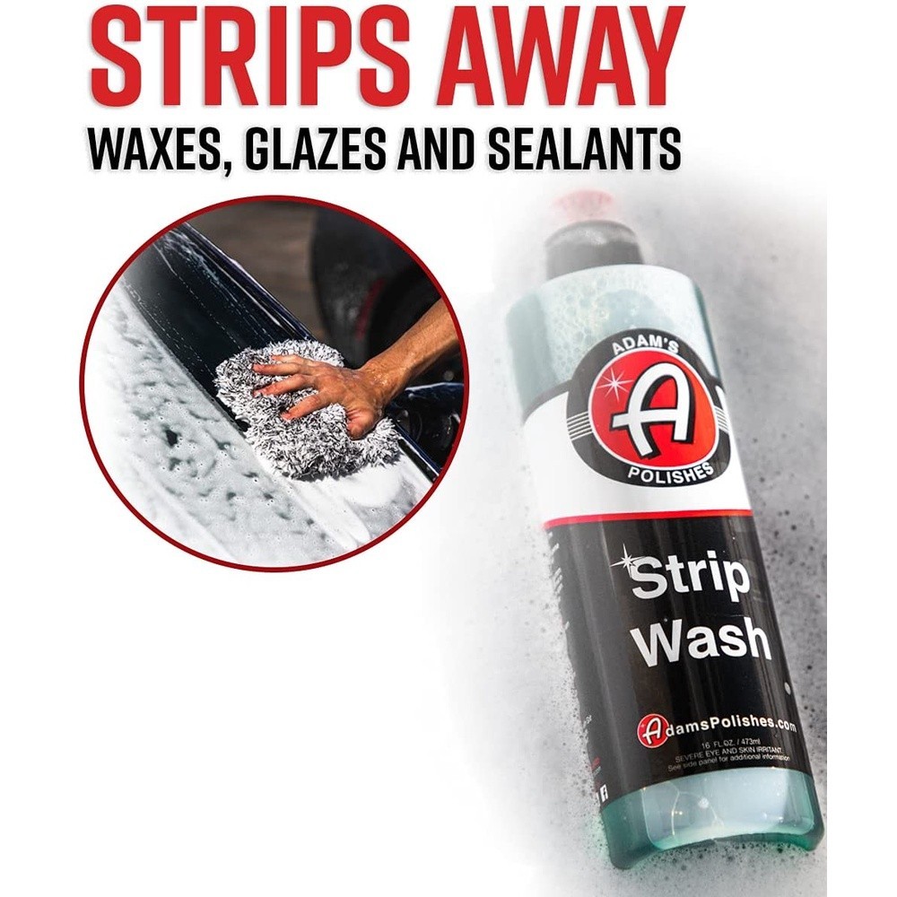 Adam's Strip Wash (16 oz/473 ml) แชมพูล้างรถชนิดเข้มข้น สำหรับขจัดคราบฝังลึก, คราบแวกซ์