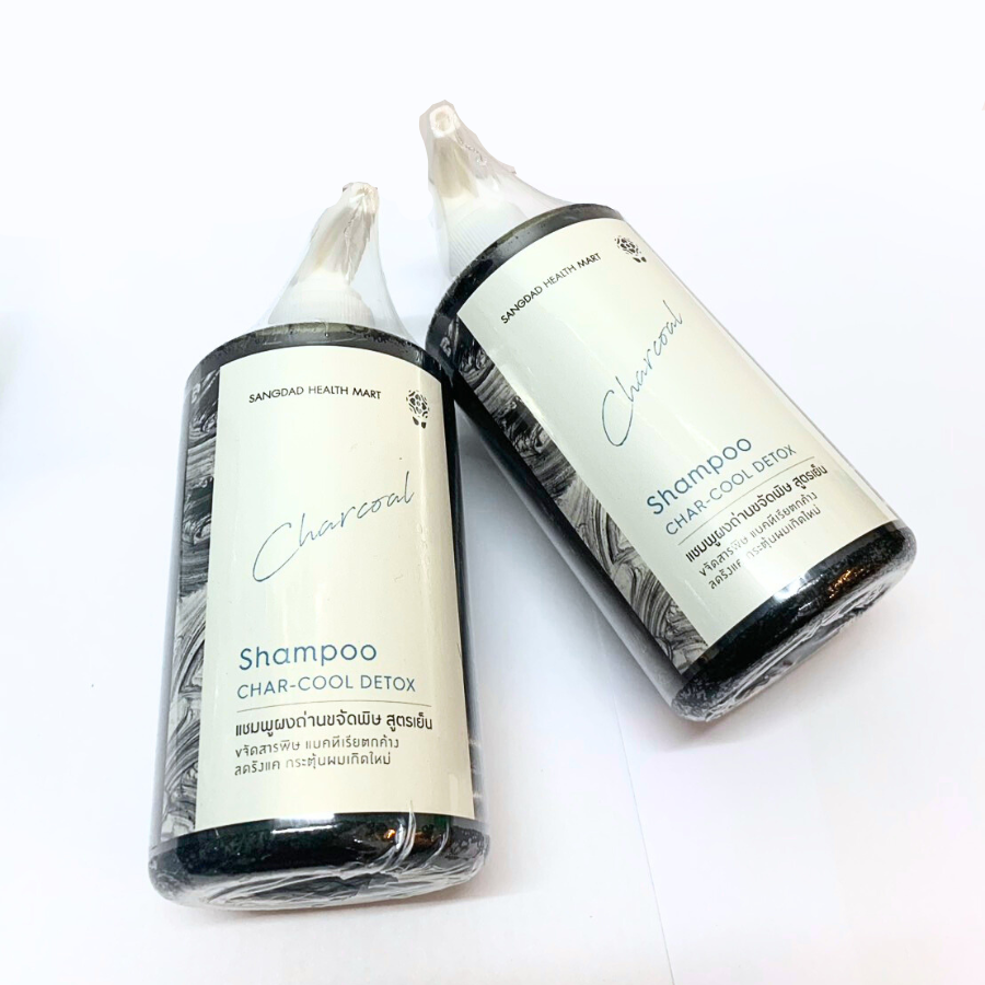 Sangdad Health Mart Shampoo Char Cool Detox แชมพูผงถ่าน สูตรเย็น 300 ml. กลิ่นหอม มาจากธรรมชาติ Free Paraben