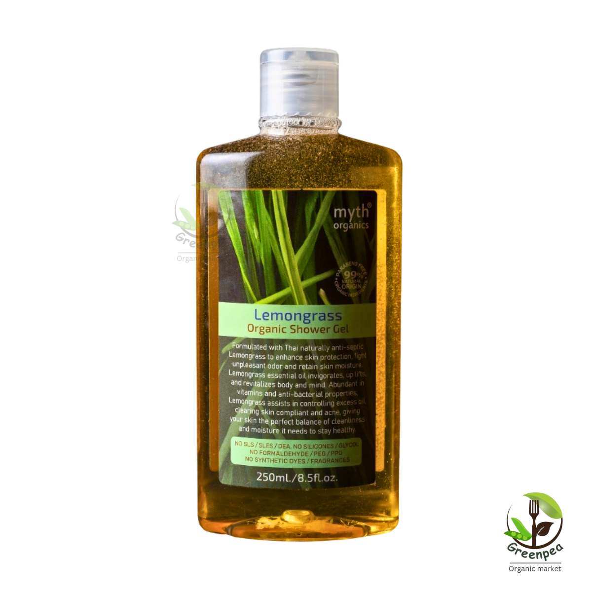 Myth Lemongrass Shower Gel มิธ สบู่เหลวตะไคร้ ออแกนิค ขนาด 250 ml. สดชื่น ผ่อนคลาย ไม่ทำให้ผิวแห้งตึง
