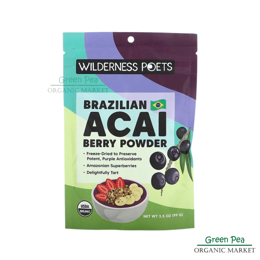 Wilderness Poets Brazilian Acai Berry Powder ขนาด 99 กรัม ผงอาซาอิ แช่เเข็ง ออร์แกนิก ผสมกับเครื่องดื่มสมูทตี้ ของหวาน หรือ ใส่เป็นท็อปปิ้งได้