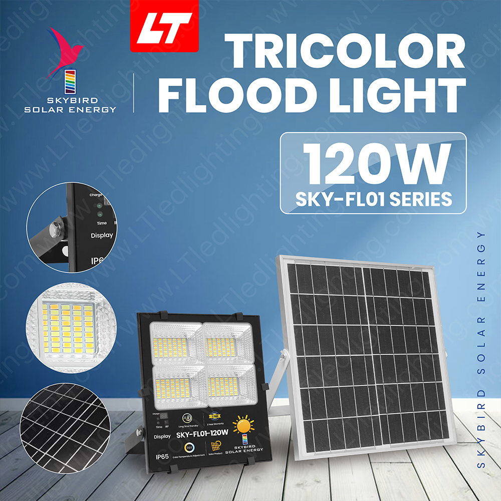 SKYBIRD ฟลัดไลท์โซล่าเซลล์ 60W-300W รุ่นSKY-FL01 เปลี่ยนสีได้ โซล่าเซลล์ floodlight