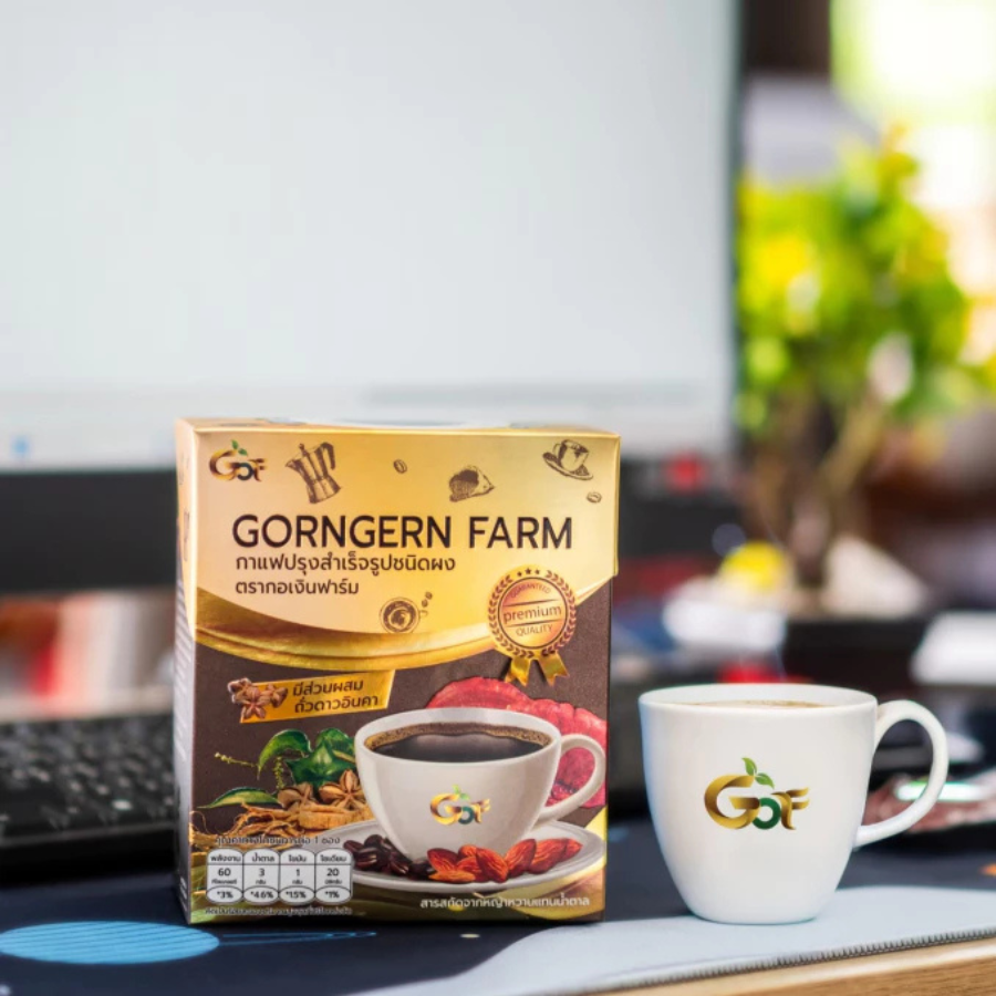 Gorngern farm กาแฟปรุงสำเร็จรูป ชนิดผง Instant Coffee Mix Powder 150 กรัม (15g X 10 ซอง) กาแฟสุขภาพ ใช้หญ้าหวานแทนน้ำตาล กอเงินฟาร์ม