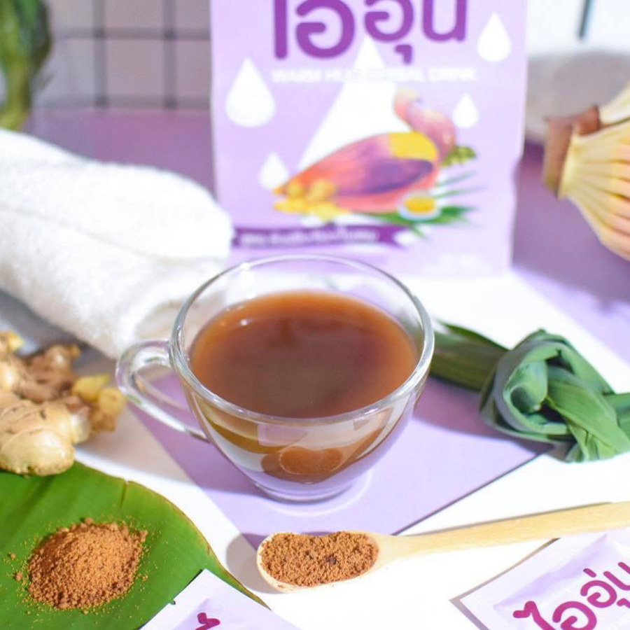 ไออุ่น เครื่องดื่ม สมุนไพร หัวปลี ชนิดผง Banana blossom powder drink 120 g X 10 ซอง เครื่องดื่มหัวปลี ผสมขิง และใบเตย