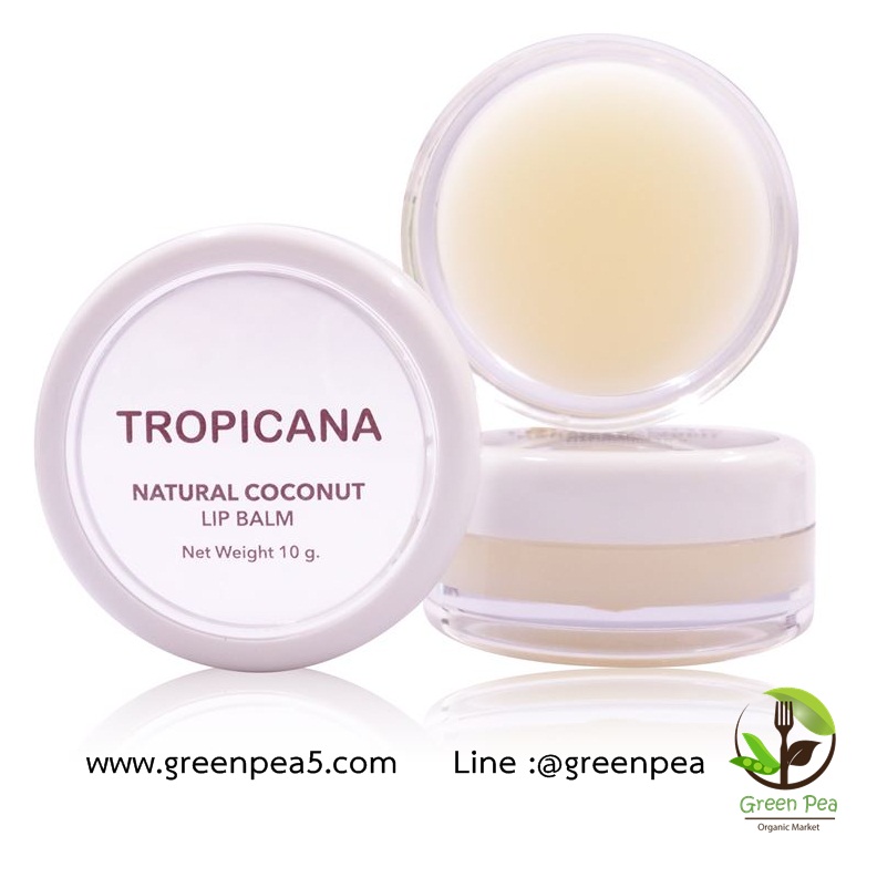 NATURAL COCONUT LIP BALM 10 G.NON-PARABEN ลิปบาล์มน้ำมันมะพร้าว Tropicana