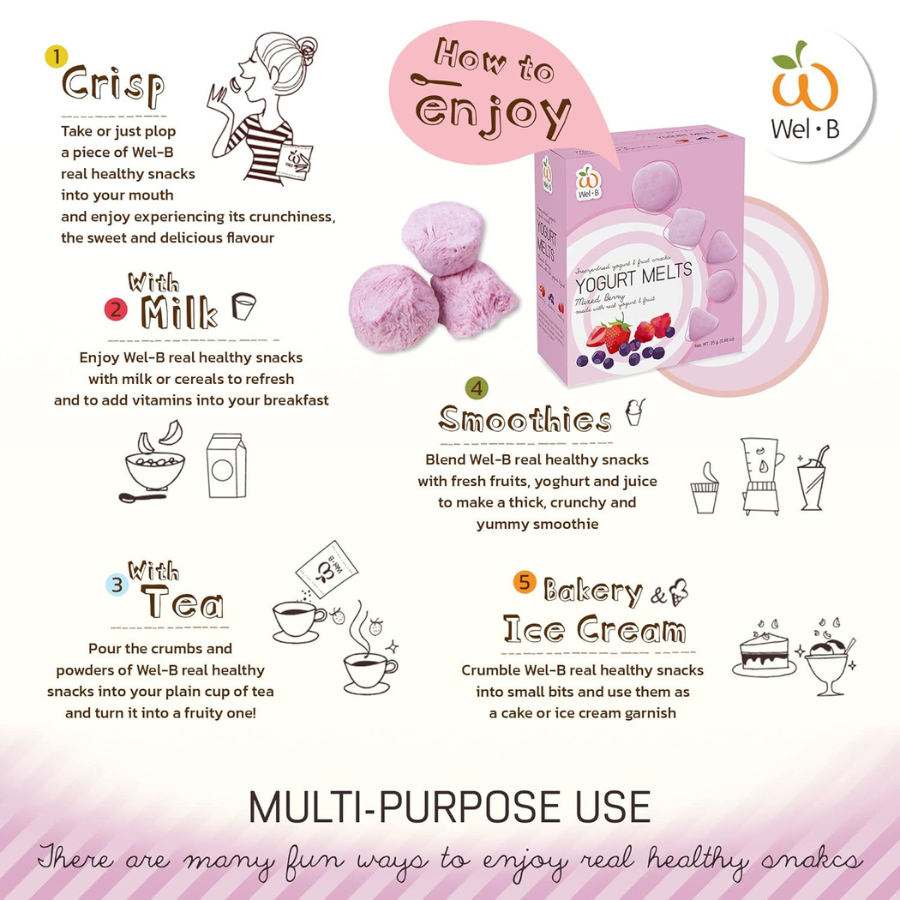 Wel-B Yogurt Melts Mixed Berry ขนาด 25 กรัม โยเกิร์ตกรอบ มิกซ์เบอร์รี่ ฟรีซดราย หอม กรอบ หยิบง่าย เวลบี