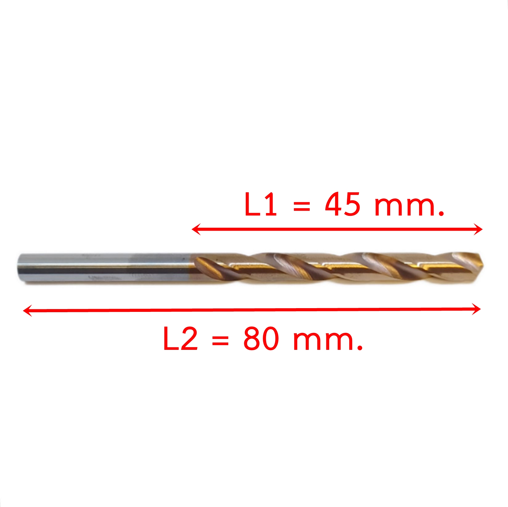 OPP ดอกสว่านคาร์ไบด์ ชิ้นงาน HRC55 ยาวรวม 80 mm คมตัด 45 mm สำหรับเจาะเหล็กแข็ง