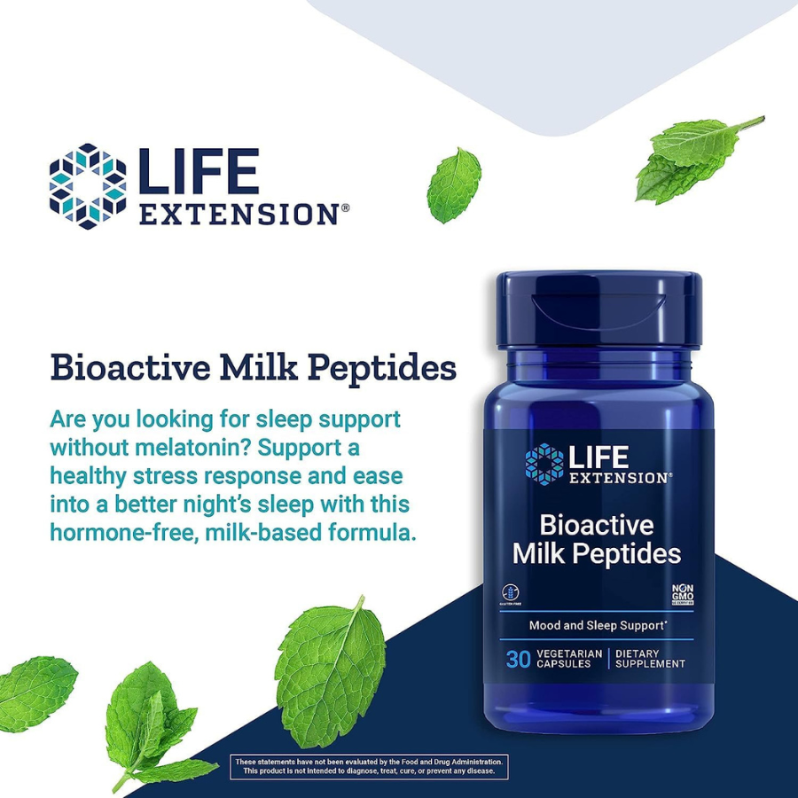LIFE EXTENSION Bioactive Milk Peptides วิตามินเสริมการนอนหลับ ขนาด 30 capsules NON-MGO Gluten Free