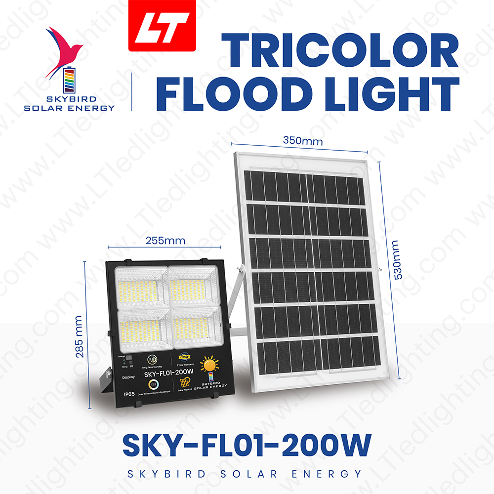 SKYBIRD ฟลัดไลท์โซล่าเซลล์ 60W-300W รุ่นSKY-FL01 เปลี่ยนสีได้ โซล่าเซลล์ floodlight