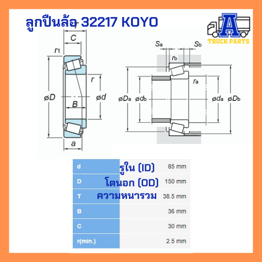 ลูกปืนล้อ KOYO, ตลับลูกปืน, ตลับลูกปืนเตเปอร์, TAPERED ROLLER BEARING 32215, 32216, 32217, 32218, 32219, 218248/10, 33118, 33213, 32310, 32313