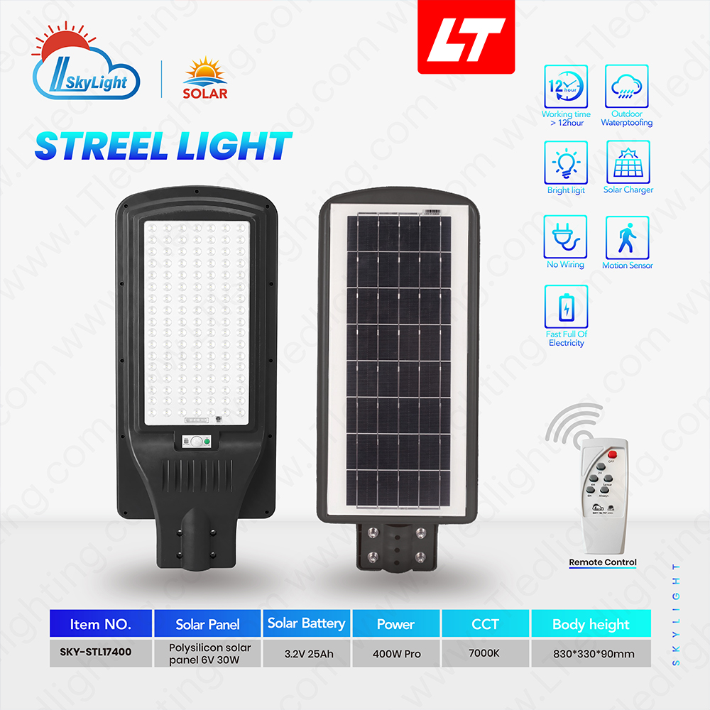 SKYBIRD โคมไฟถนนโซล่าเซลล์ 100W-400W รุ่นSKY-SLT17 daylight 6500K โคมไฟถนนโซล่าเซลล์ Streetlight