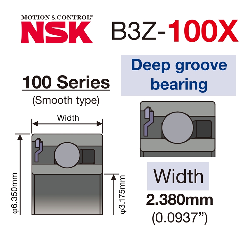 NSK B3Z-100X Ceramic Deep Groove Bearing (ลูกบางผิวเรียบ)(NSK_BC001)