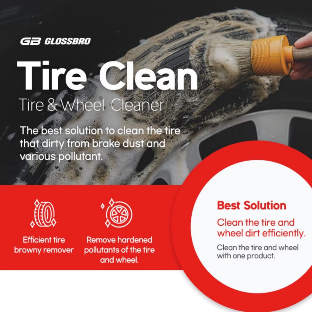 GLOSSBRO Tire Clean, โฟมสเปรย์ทำความสะอาดยางและล้อ 500ml