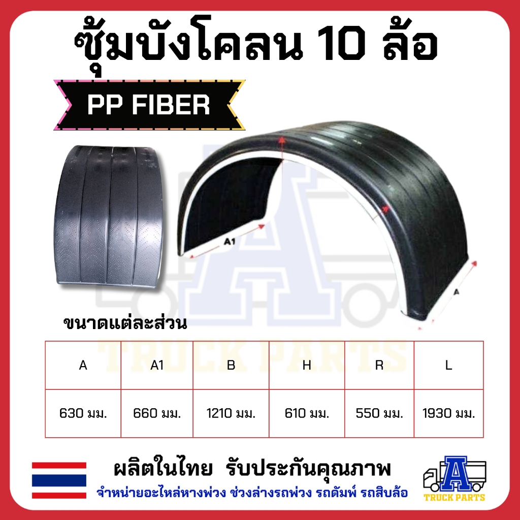 บังโคลนพลาสติกแบบลอน10ล้อ ซุ้มล้อขอบขาว แบบลอน งานไทย PP FIBER มีความเหนียว ยืดหยุ่นได้ดี ทนแรงกระแทก ทนต่อทุกสภาพอากาศ