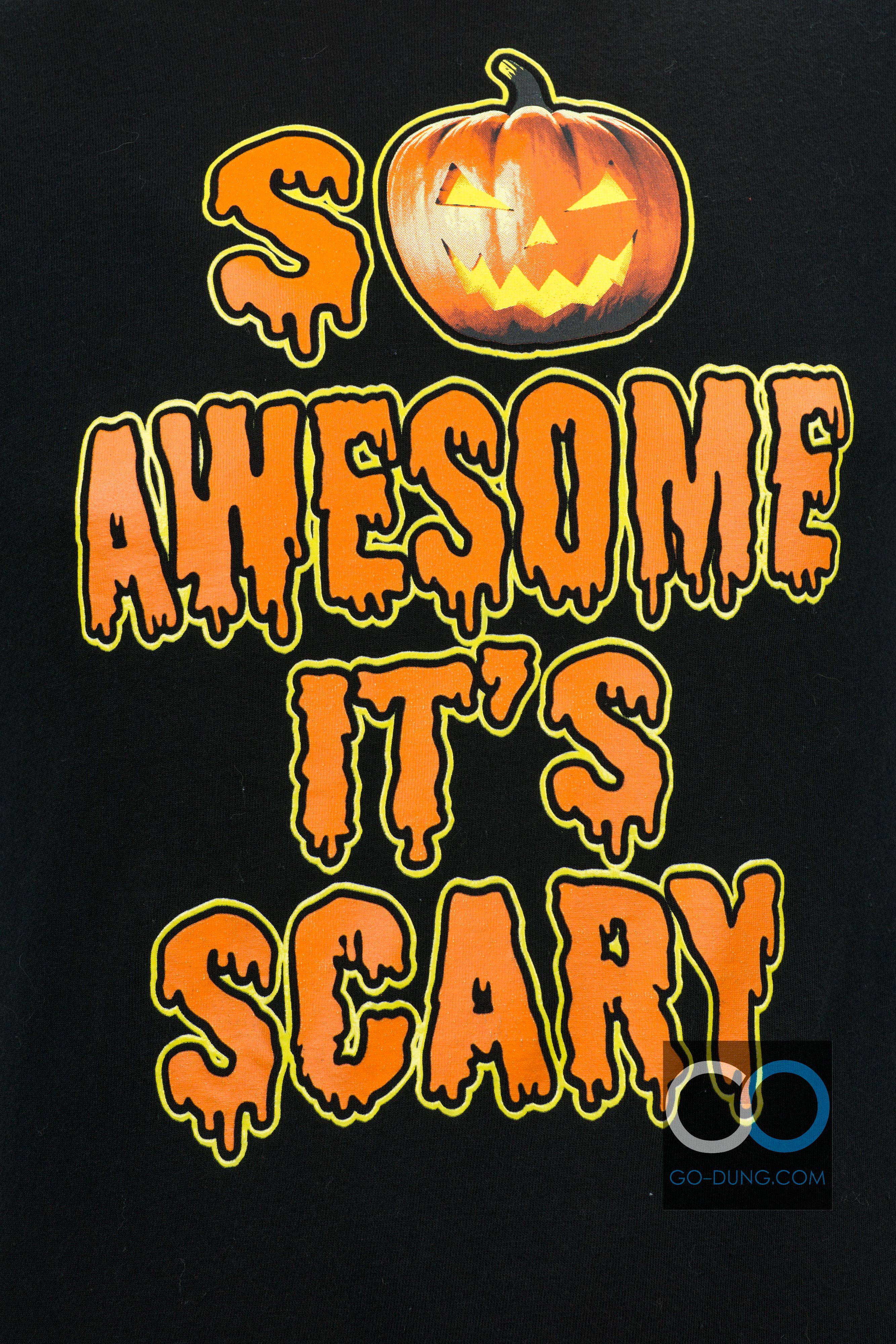 เสื้อยืด USA มือสอง PUMPKIN : SO AEWSOME IT IS SCARY ผ้า 100 คอตตอน