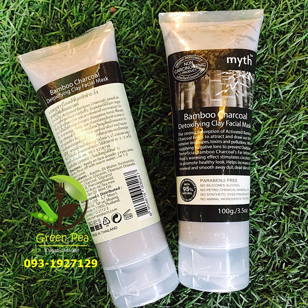 Myth มาส์กหน้าถ่านไม้ไผ่ 100g. Bamboo Charcoal Detoxifying Facial Mask NO SILICONES/ALCOHOL NO PETRO-CHEMICAL/MINERAL