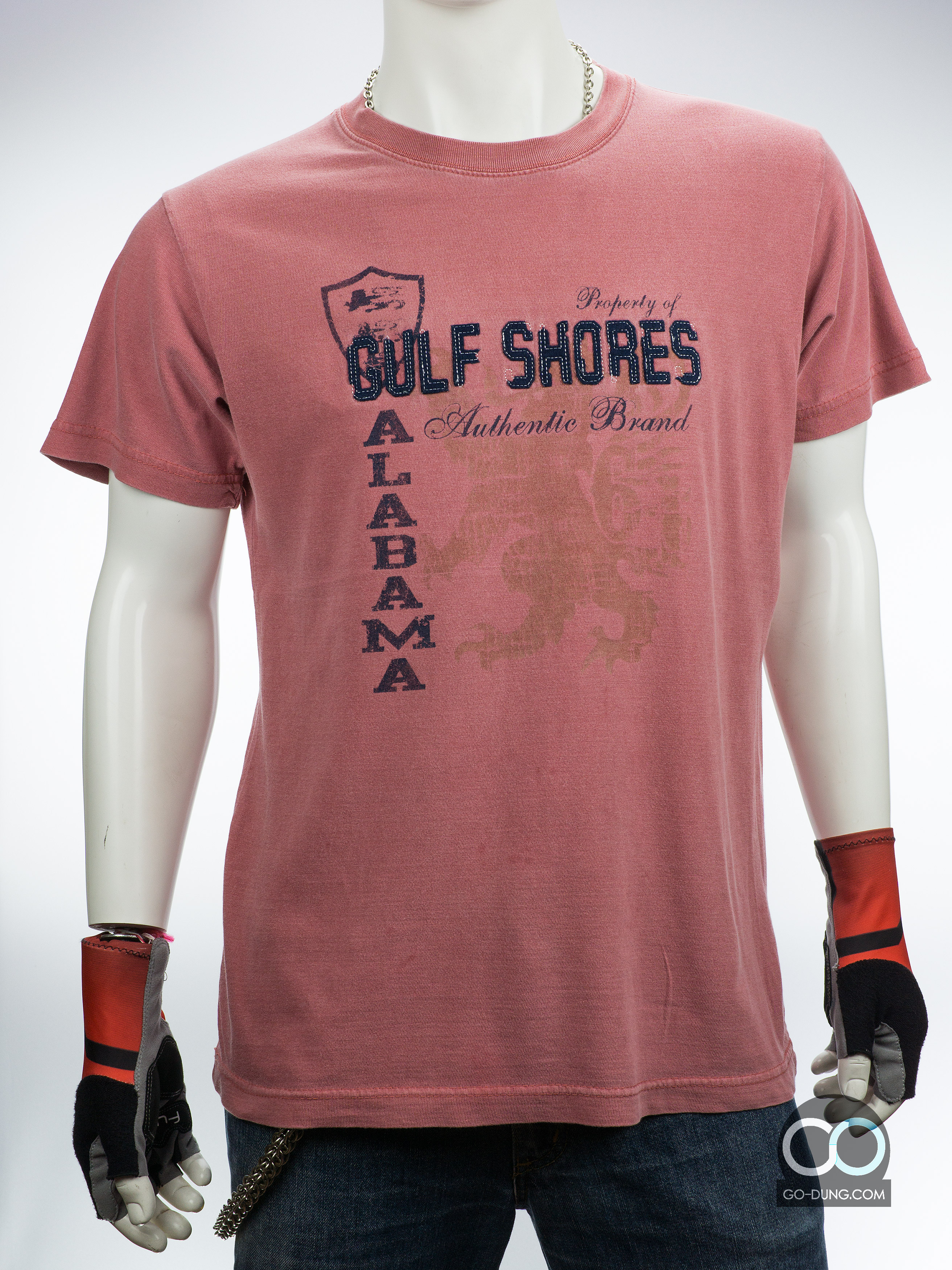 เสื้อยืดมือสอง U.S VINTAGE : GULF SHORES ผ้า 100 คอตตอน ด้านหน้าข้างล่างมีรอยหยดน้ำหลายจุด