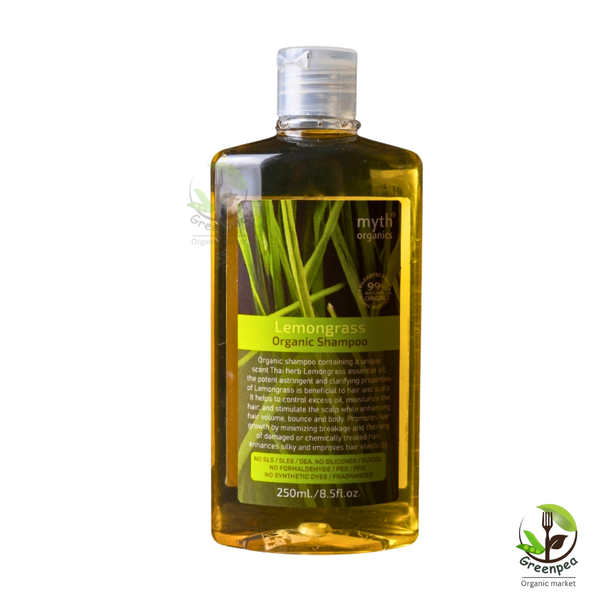 Myth Lemongrass Organic Shampoo แชมพูตะไคร้ สูตรออแกนิค ขนาด 250 ml. บำรุงเส้นผมและรากผม กลิ่นหอม Parabens free มิธ