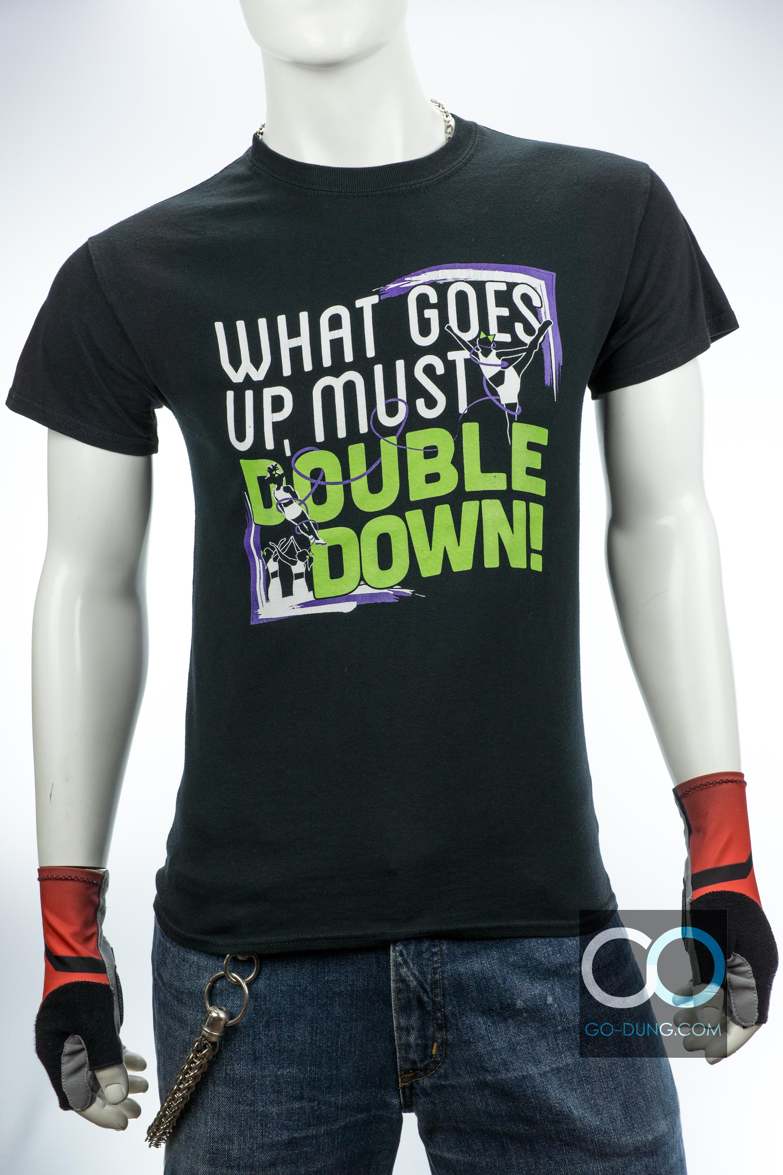เสื้อยืดมือสอง GILDAN : WHAT GOES UP MUST DOUBLE DOWN ผ้า 100 คอตตอน