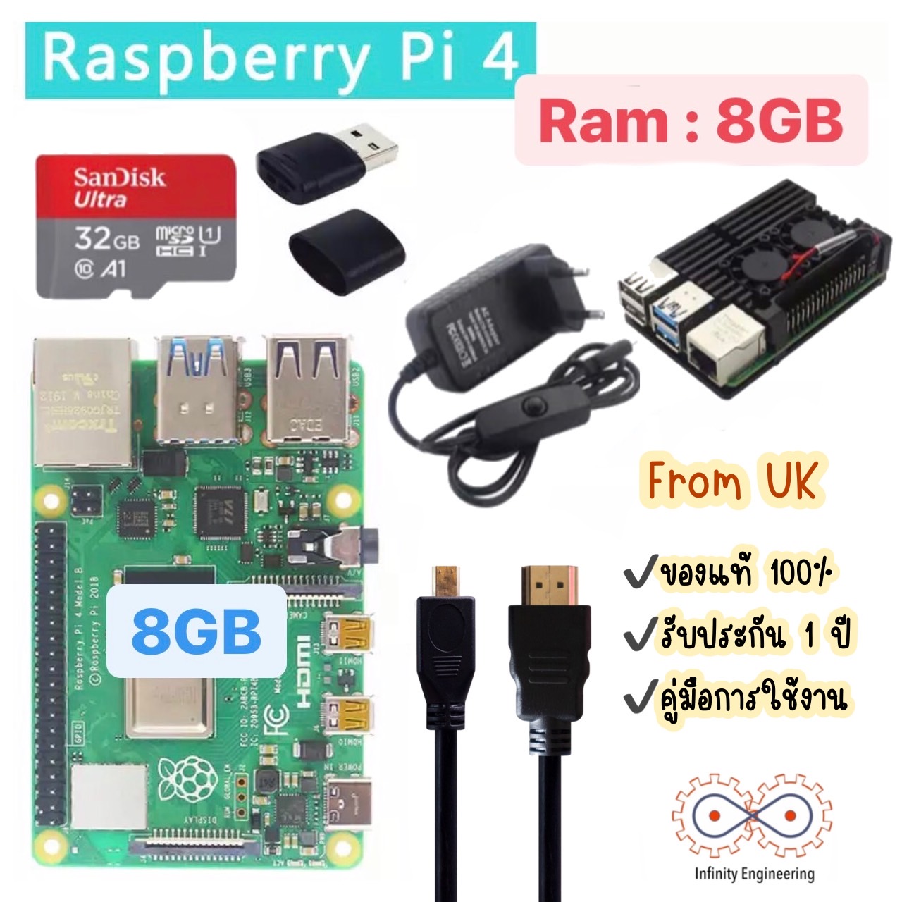 ✅ เซต Raspberry Pi 4 Ram 8GB // Bundle 1 : 32GB พร้อมอุปกรณ์ใช้งาน