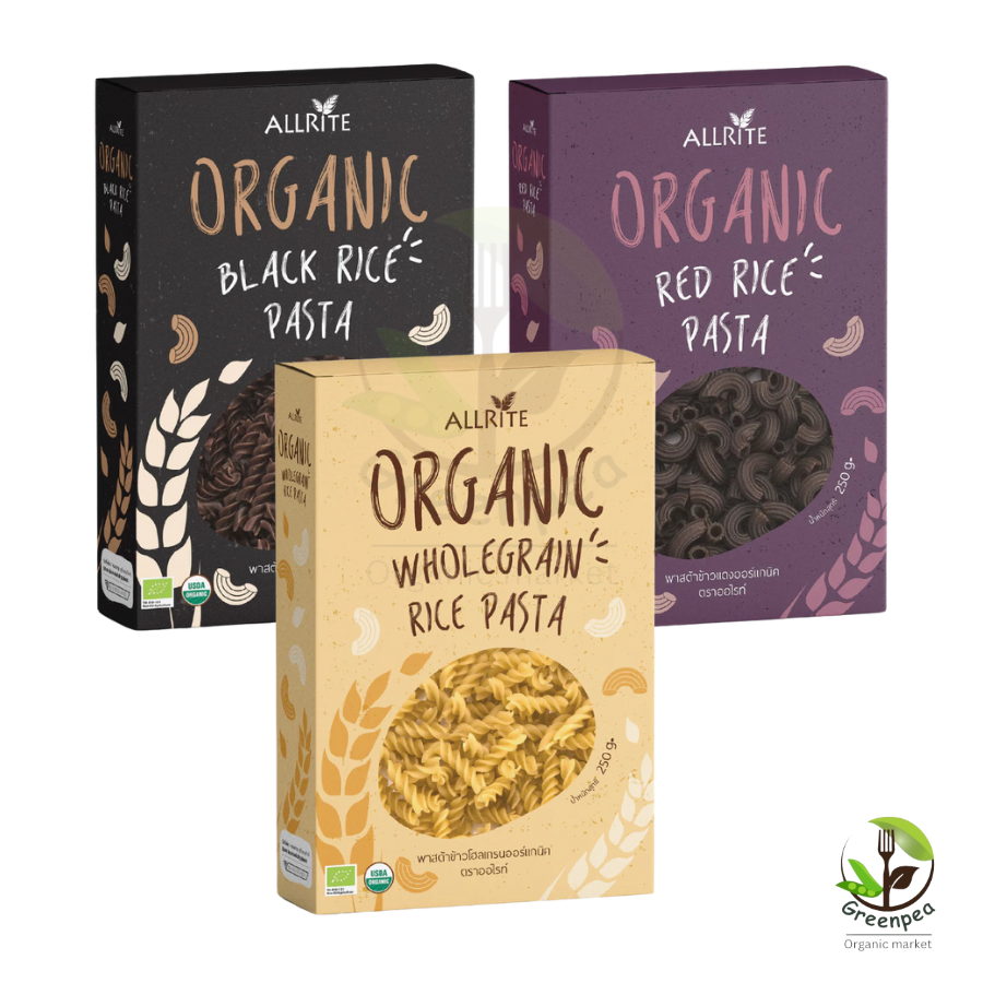 Allrite Rice Pasta Organic ขนาด 250 กรัม 3 ชนิด เส้นพาสต้า ข้าวออแกนิค วีแกน ไฟเบอร์ ไม่มีกลูเตน ออไรท์