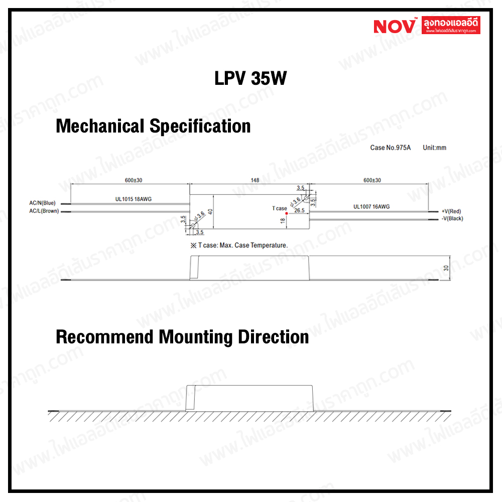 MEANWELL รุ่น LPV 12v-24v กันน้ำตัวเล็กใช้ได้ทั้งภายในและภายนอก 20-150w (ประกัน 3 ปี)