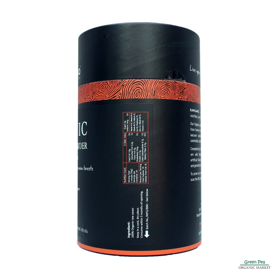 RAWGANIQ ผงคาเคาดิบ ออร์แกนิค นำเข้า กระปุก 300 กรัม Organic Raw Cacao Powder ผงคาเคา สกัดเย็น ไร้สาเคมีตกค้าง ร่างกายสดชื่น ออแกนิคแท้ 100 %